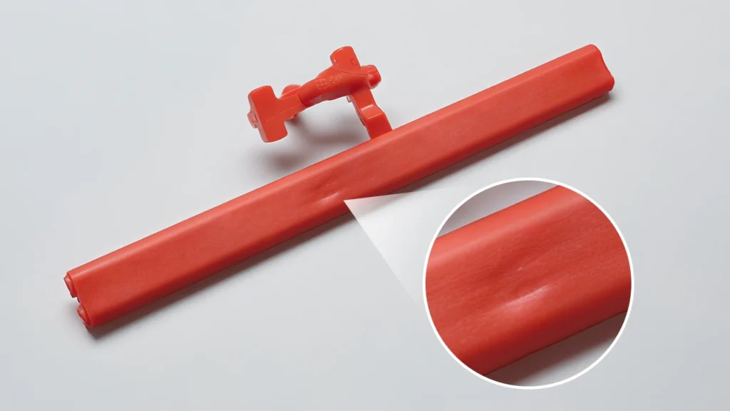 Peça injetada com rechupe na parede oposta à nervura